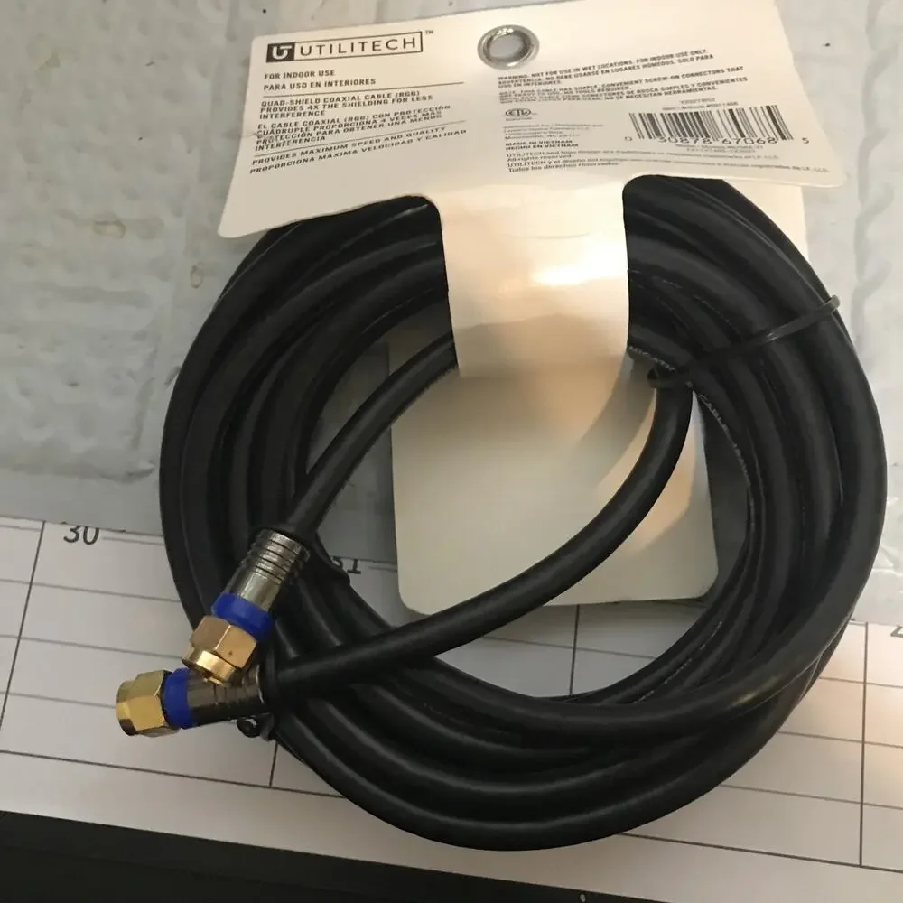 UTILITECH 15ft RG6 Coaxial Quad-Shield Cable, Black